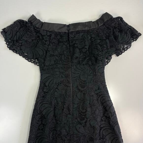 KEEPSAKE XXS Black Off The Shoulder Lace Pencil Short Sleeve Dress - Picture 5 of 10